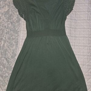 BCBGMaxAzria Forest Green Midi Dress with Lace Sleeves
